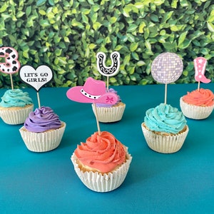 Disco Cowgirl Cupcake Toppers, Disco Cowgirl Cake Toppers, Disco Cowgirl Birthday Supplies, Space Cowgirl Cupcake Toppers