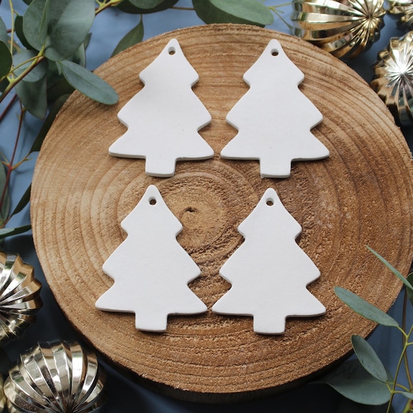 4pk Tree blank decorations, paint your own clay decoration