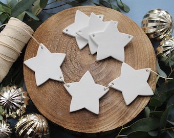 Blank Clay star bunting, clay star garland, paint your own decoration
