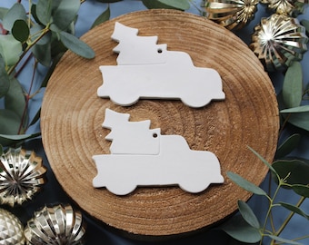 2pk Christmas truck blank decorations, paint your own clay decoration