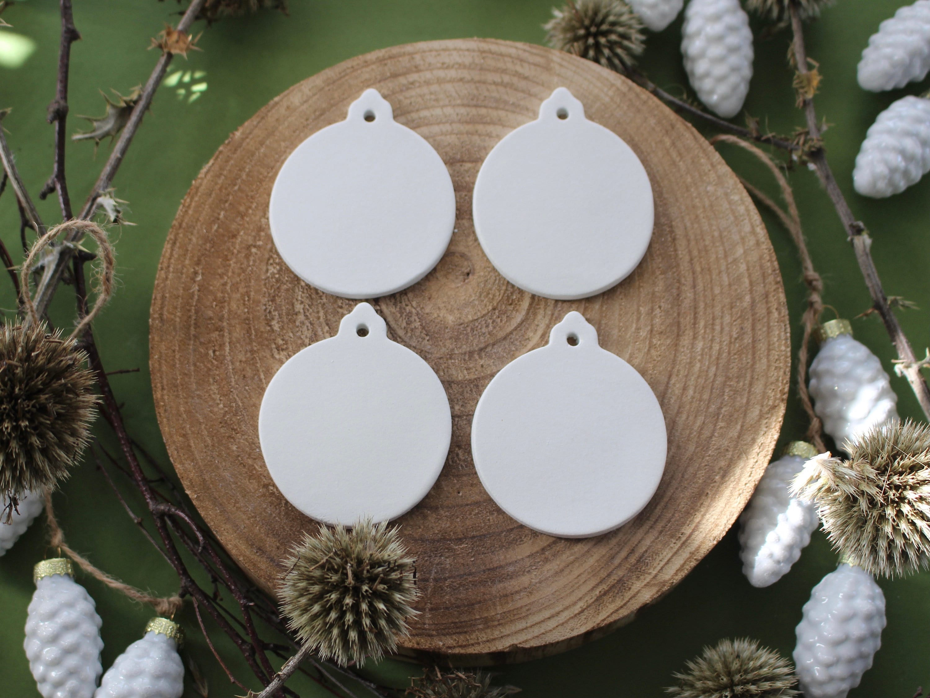 Ready to Paint DIY Round Circle Porcelain Ceramic Ornaments with Hanger for  Christmas Tree and Holiday Decoration | 12 Pack