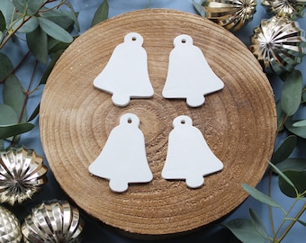 4pk Bells blank decorations, paint your own clay decoration