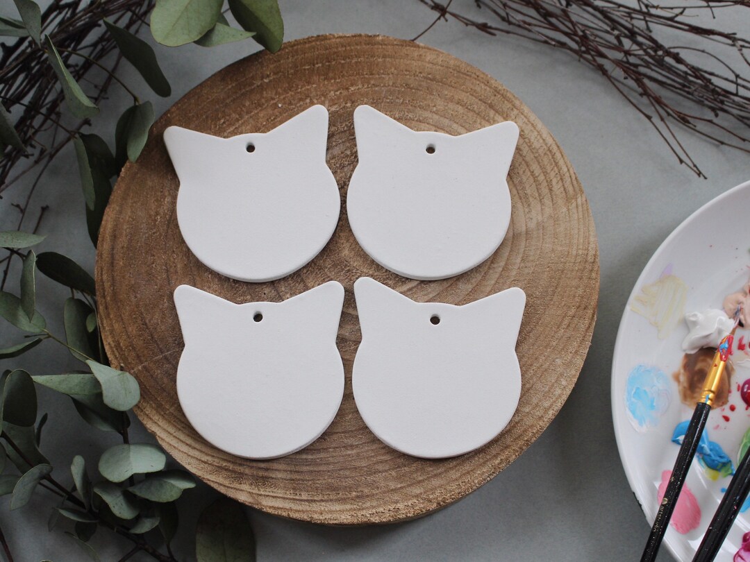 4 Pk Blank Clay Cat, Paint Your Own Clay Decoration Etsy