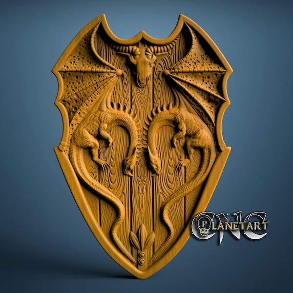 Dragon Shield, 3D STL Model, CNC Router Engraver, Artcam, Aspire, CNC files, Wood, Art, Wall Decor, Cnc