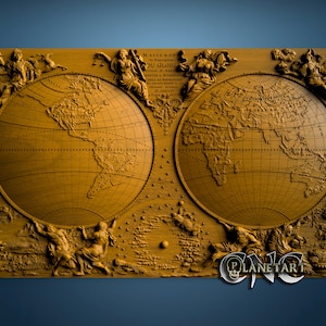 World Map, 3D STL Model, CNC Router Engraver, Artcam, Aspire, CNC files, Wood, Art, Wall Decor, Cnc