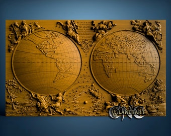 World Map, 3D STL Model, CNC Router Engraver, Artcam, Aspire, CNC files, Wood, Art, Wall Decor, Cnc