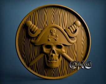 Pirate Skull, 3D STL Model, CNC Router Engraver, Artcam, Aspire, CNC files, Wood, Art, Wall Decor, Cnc