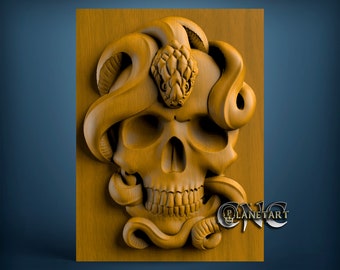 Skull and Snake, 3D STL Model, CNC Router Engraver, Artcam, Aspire, CNC files, Wood, Art, Wall Decor, Cnc