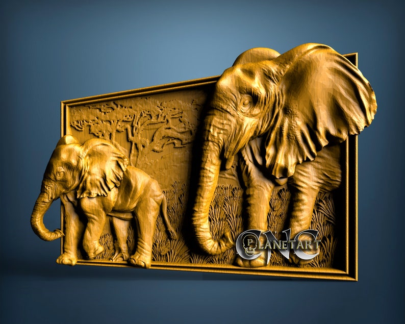 Elephants walking out frame, 3D STL Model, CNC Router Engraver, Artcam, Aspire, CNC files, Wood, Art, Wall Decor, Cnc image 1