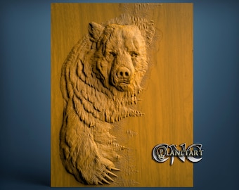 Ours, modèle 3D STL, graveur de routeur CNC, Artcam, Aspire, fichiers CNC, bois, art, décoration murale, CNC