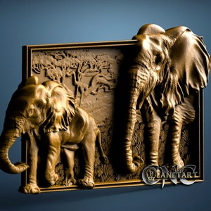 Elephants walking out frame, 3D STL Model, CNC Router Engraver, Artcam, Aspire, CNC files, Wood, Art, Wall Decor, Cnc image 2