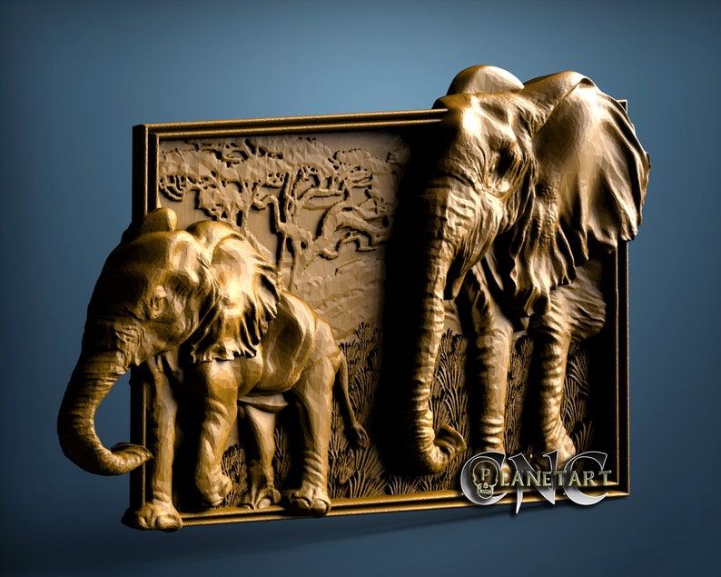 Elephants walking out frame, 3D STL Model, CNC Router Engraver, Artcam, Aspire, CNC files, Wood, Art, Wall Decor, Cnc image 2