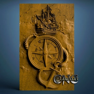 Compass, 3D STL Model, CNC Router Engraver, Artcam, Aspire, CNC files, Wood, Art, Wall Decor, Cnc