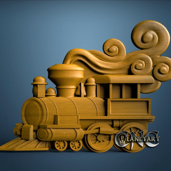 Train, modèle 3D STL, graveur de routeur CNC, Artcam, Aspire, fichiers CNC, bois, art, décoration murale, CNC