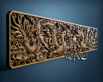 Dragons, 3D STL Model, CNC Router Engraver, Artcam, Aspire, CNC files, Wood, Art, Wall Decor, Cnc