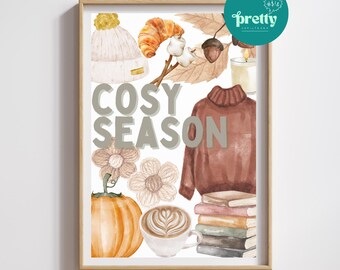 Impresión con frase "Cosy Season" - Decoración del hogar, impresiones de temporada, arte mural, impresiones navideñas, impresiones para la cocina, impresiones para el hogar