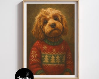 Retrato navideño personalizado de tu mascota, jersey festivo de Navidad