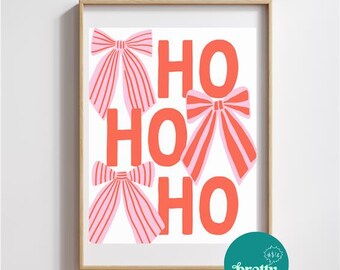 Impresión con frase "Ho Ho Ho": decoración del hogar, regalos de Navidad, arte mural, impresiones tipográficas, impresiones navideñas