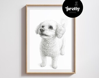 Retrato personalizado de mascota, estilo boceto a lápiz dibujado a mano, lámina conmemorativa para mascotas.