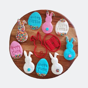 Easter Bunny & Egg Cookie Fondant Cutter 'Happy Easter' Embosser