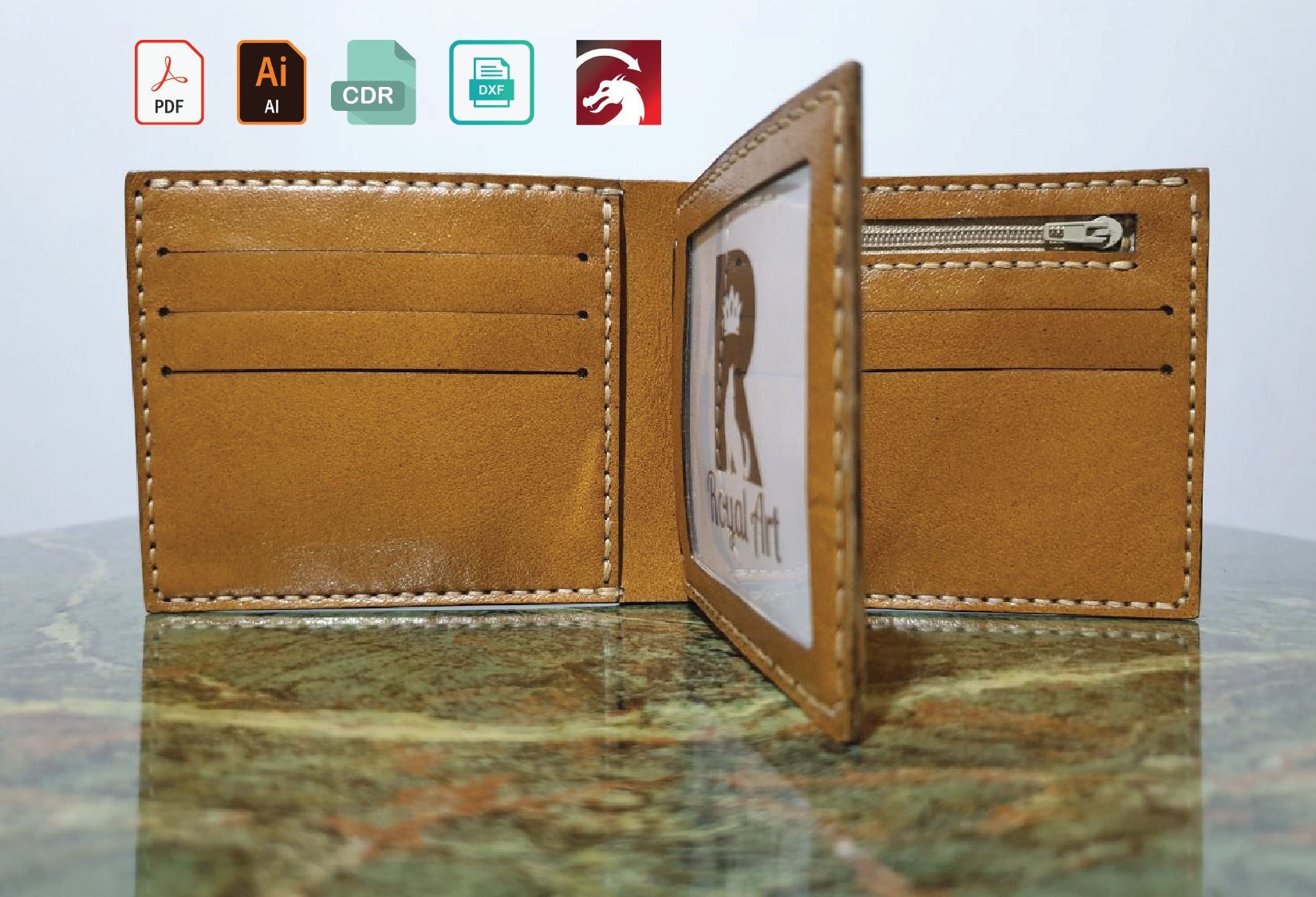 Leather laser cut wallets svg, 9 Pocket Bifold 6 set Wallet