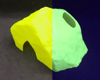 Glowing Cubic Rock Fish Cave / Aquarium Cave / Fluorescent UV Aquarium Accessory / Black Light Aquarium Accessory / Glowing Aquarium Cave