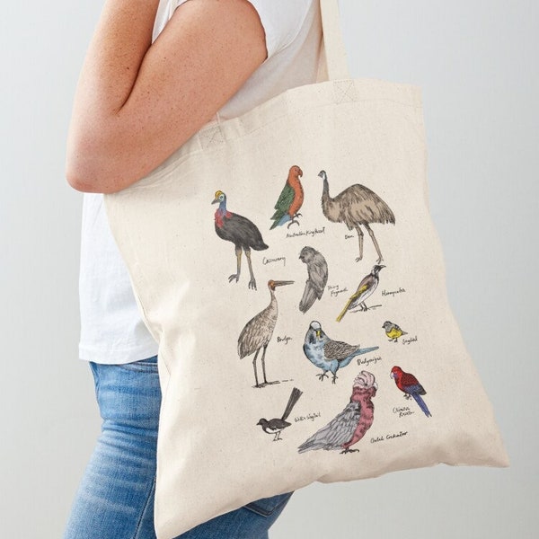 Cotton Tote Bag | Australian Birds | Illustrated Tote Bag | Eco-friendly | 38.5 cm X 40 cm | Easy Shopping | Light weight