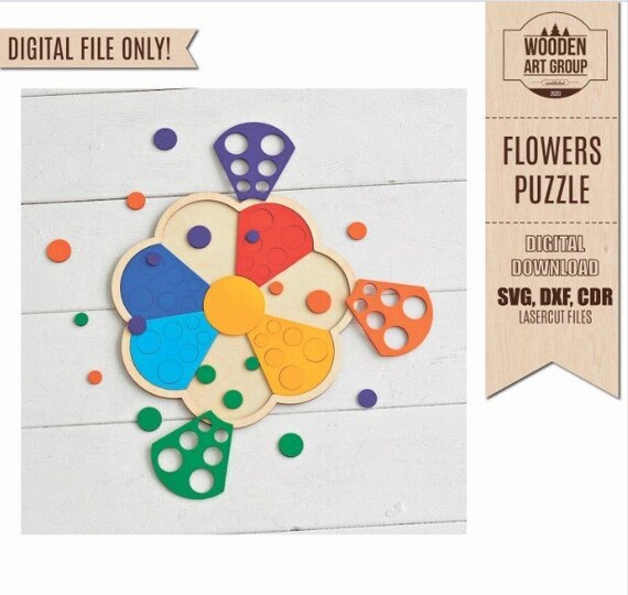 Flower Puzzle for Toddlers CDR SVG DXF File for Laser Etsy
