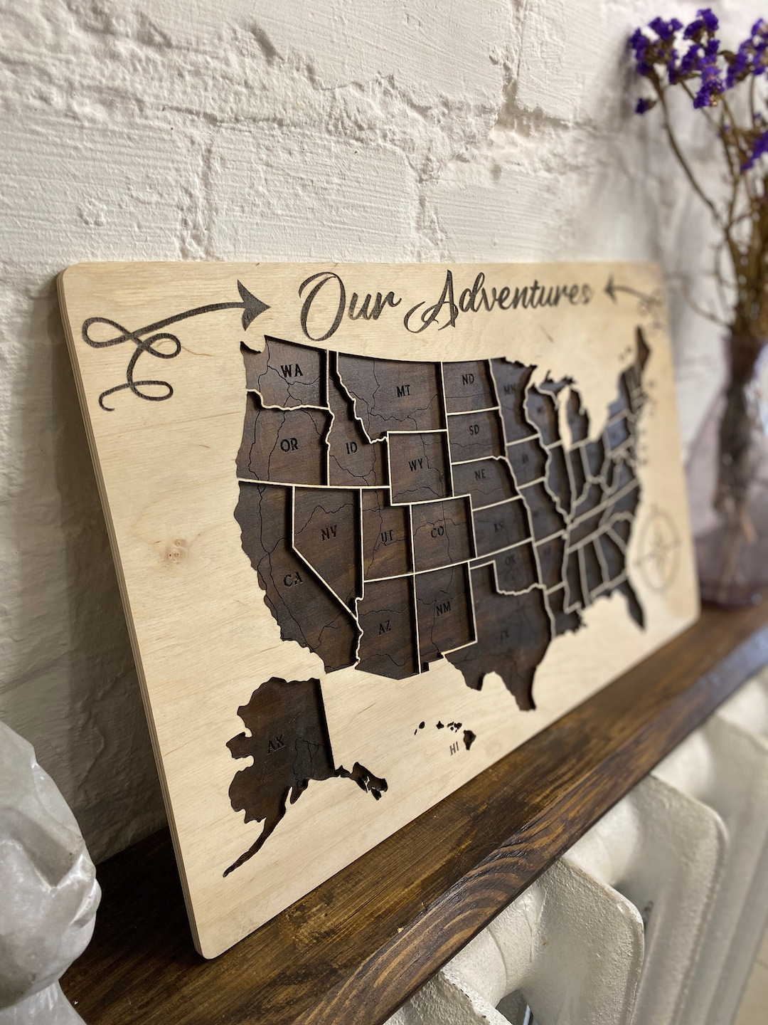Pin Board Map, Wooden Travel Map, Wood Wall Map, Personalized Map