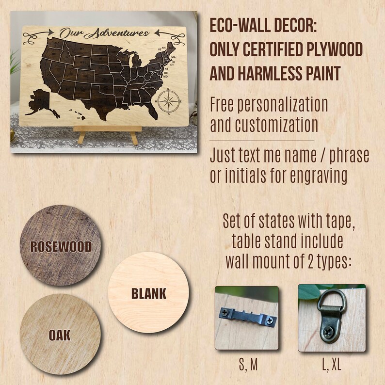 Pin Board Map, Wooden Travel Map, Wood Wall Map, Personalized Map