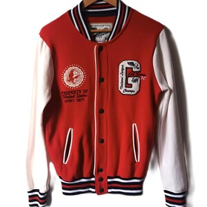 Vintage rood varsityjack XS | Authentieke kleding National League Champs-stijl