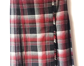 Vintage 80s Wrap Kilt Style Skirt | Red & Grey Check | Equestrian Vibe