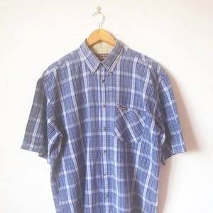 Marlboro Classics Vintage Y2K Blue Check Cotton Shirt Large – Short Sleeve Preppy Streetwear, Casual Layering, Retro 90s 2000s Men&#39;s Top