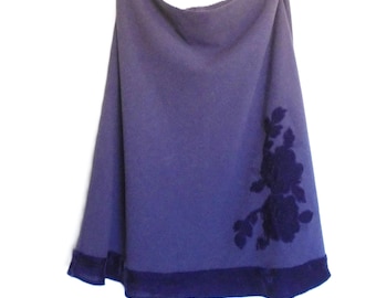 Purple Velvet Flocked Swing Skirt UK 16 – 1950s Inspired Preppy Midi Skirt, Fully Lined