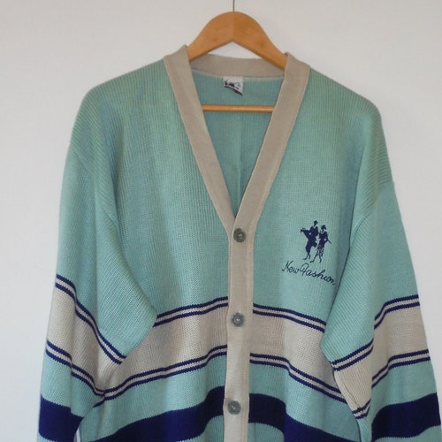 Mens Vintage Cardigan Jumper 80's Retro With shops A 50's Theme, Mint Green Beige Cotton Knit, American Diner Style Rare Granddad Oversized XL