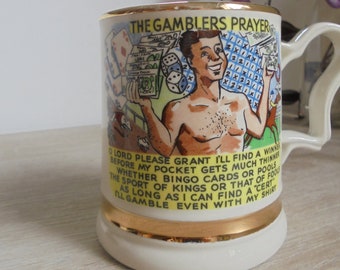 Prince William Warranted 22 Carat Gold The Gamblers Prayer Mug Collectable Made In England Pottery Pitcher Coffee Cup Beer Tankard 50s