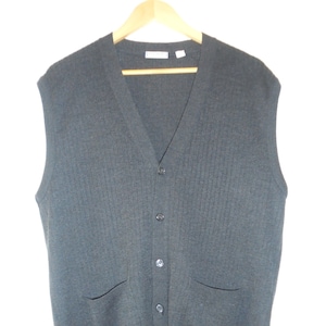 Waistcoat Laine Wool Blend Vintage 70&#39;s C&A Classic Square Shoulder Oversized Dark Brown Charcoal Festival Boho-Chic Gents Smart Geek Wear