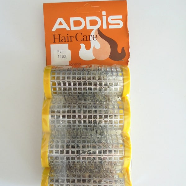 Vintage Hair Styling Rollers, New In package, ADDIS Deadstock, 60's Retro, 4 dans le paquet, brosse métallique remplie pour un ajustement sûr, 2,6 cm de large