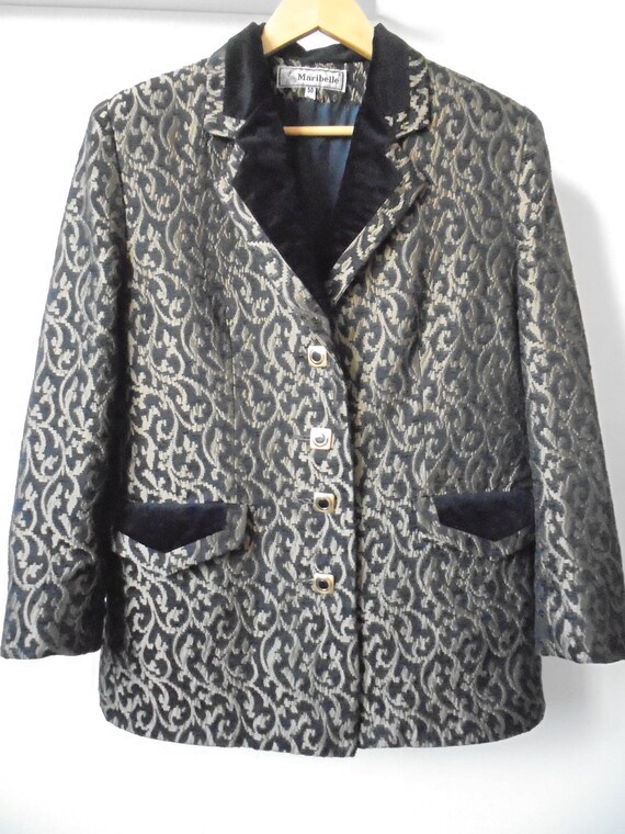 Vintage 80's Smoking Jacket Gold / Black Taffeta V