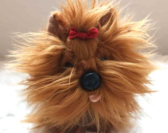 Vintage Keel Yorkshire Terrier Plush | Collectible Yorkie Dog with Red Bow