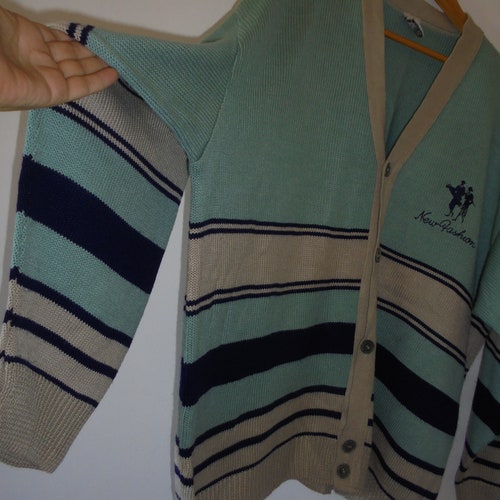 Mens Vintage Cardigan Jumper 80's Retro With shops A 50's Theme, Mint Green Beige Cotton Knit, American Diner Style Rare Granddad Oversized XL