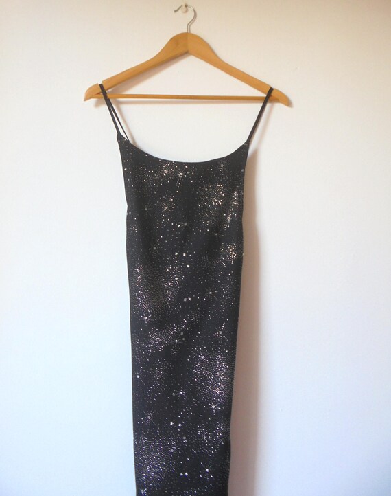 y2k glitter dress Black Silver Star Dress, Strappy Fitted Gown, Disco Pink