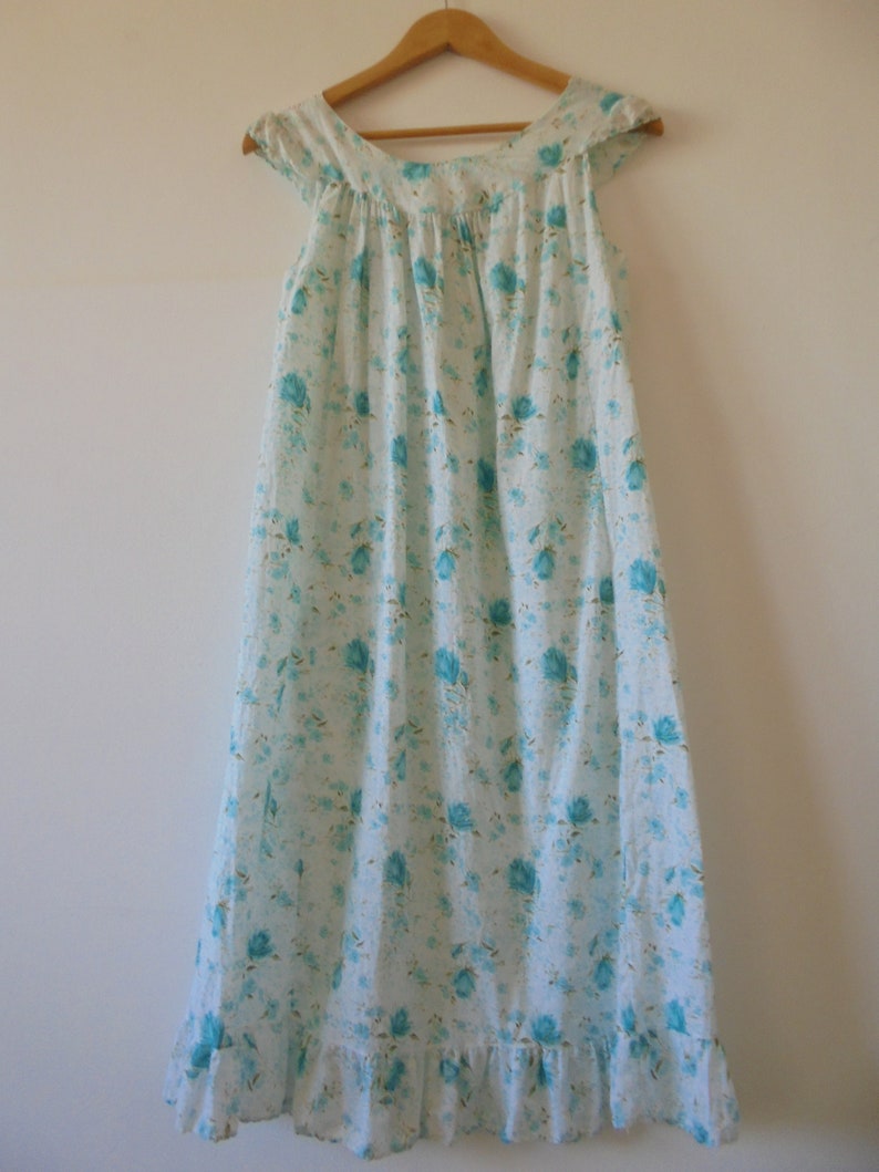 Nightdress Vintage Cottagecore Floral Teal Blue Green Cotton - Etsy