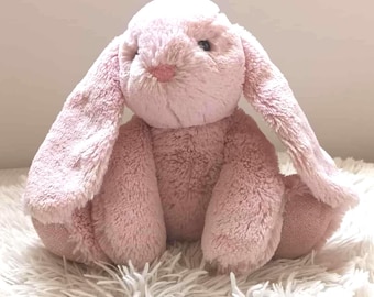 Vintage Aurora Pink Bunny Plush | Long Ears, Satin Feet, 28cm