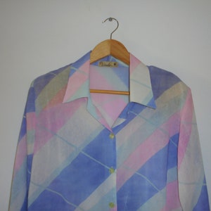 80s Retro Shirt Vinda Design,Pink Baby Blue White Green ,Stunning power dressing, Holiday fresh colour, Pop Disco vibe,Shoulder pads Buttons image 6