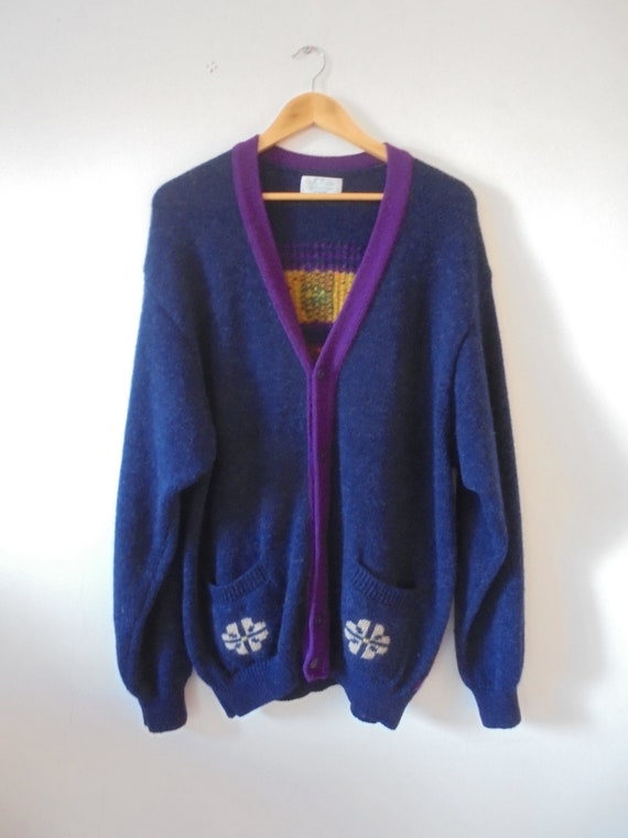 Benetton Shetland Wool Cardigan Sheep Floral Azte… - image 2