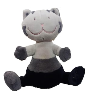 Vintage St Michael&#39;s M&S Scatty Catty Pluszowa zabawka – Szary Czarny Miękki Kotek – 24 cm – Kolekcjonerska Pluszowa Zabawka z Dnem Woreczka Fasoli Y2K