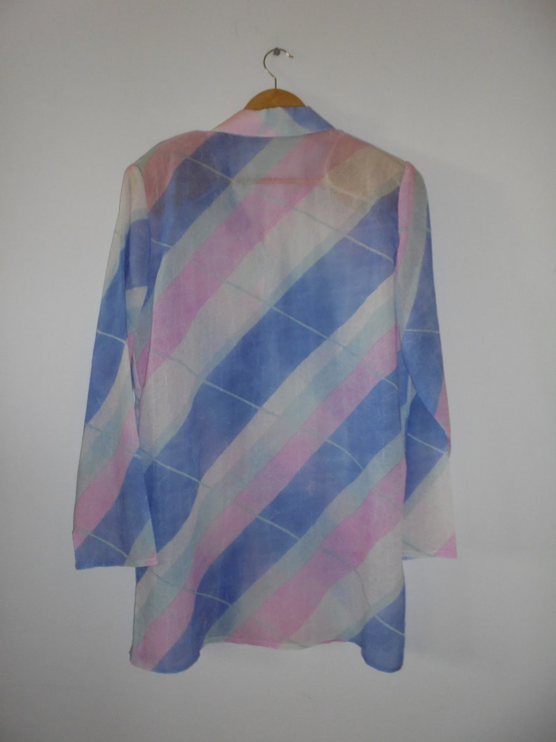 80s Retro Shirt Vinda Design,Pink Baby Blue White Green ,Stunning power dressing, Holiday fresh colour, Pop Disco vibe,Shoulder pads Buttons image 5