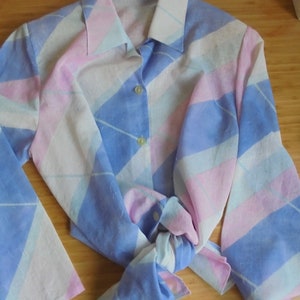 80s Retro Shirt Vinda Design,Pink Baby Blue White Green ,Stunning power dressing, Holiday fresh colour, Pop Disco vibe,Shoulder pads Buttons image 3