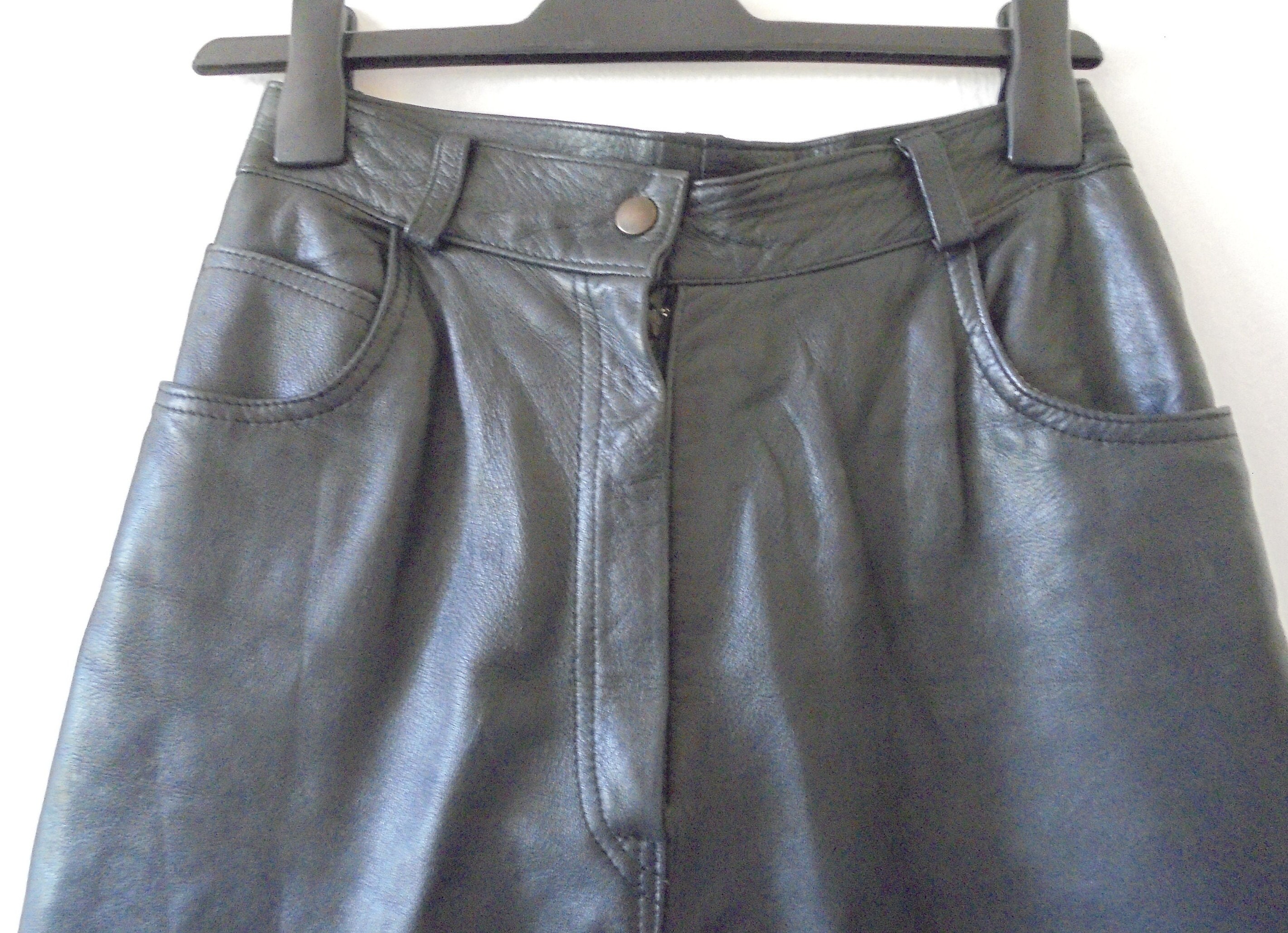 80s High Waisted Black Leather Trousers Womens Sz 12 Made in - Etsy